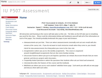 Figure 1. Course Homepage using a Default Layout