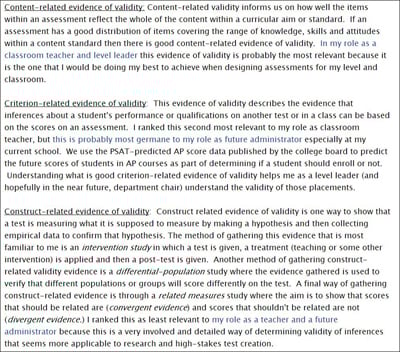 Figure 3. Ranking of Validity by a Future Administrator